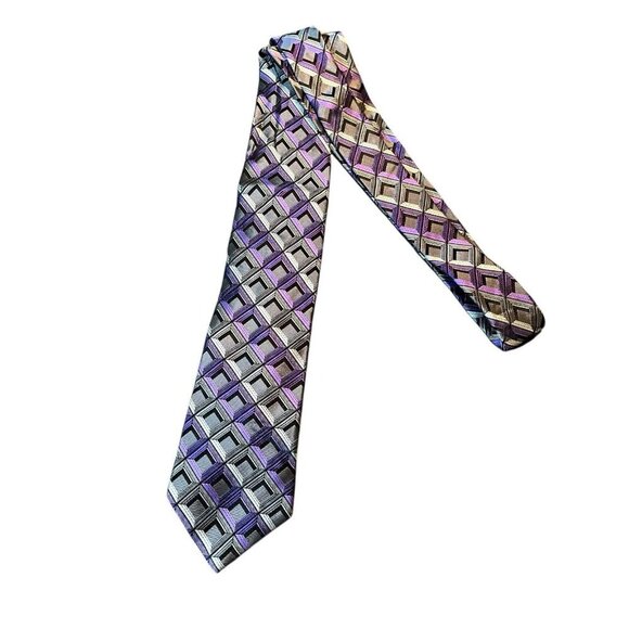 Joseph Abboud 100% Silk Neck Tie Purple/Gray Geometric 3.5" x 59" Men's Classic - Picture 1 of 9
